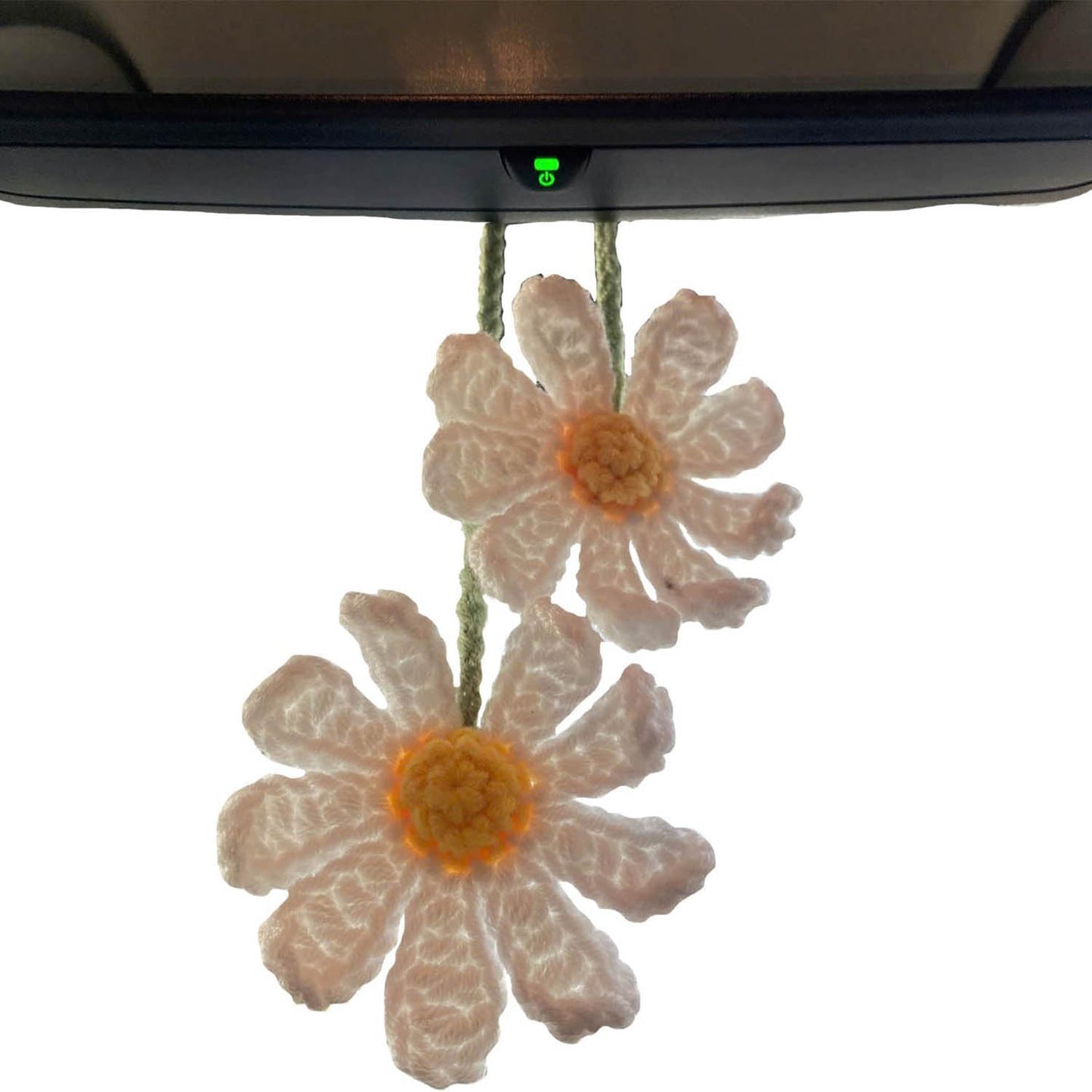 Crochet Car Accessories, Handmade Knitted Potted Plants Car (White Daisy)