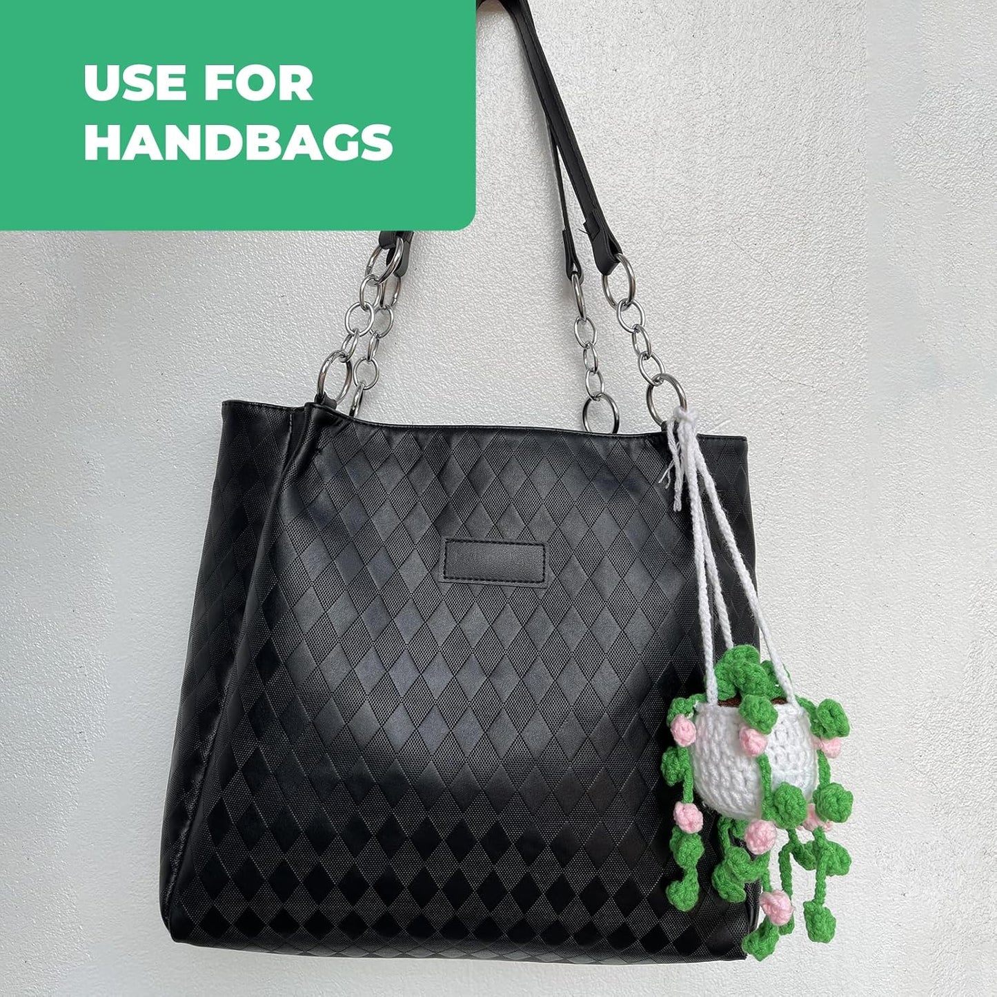 Crochet Car Accessories, Handmade Knitted Potted Plants Car (White Rose Crochet)