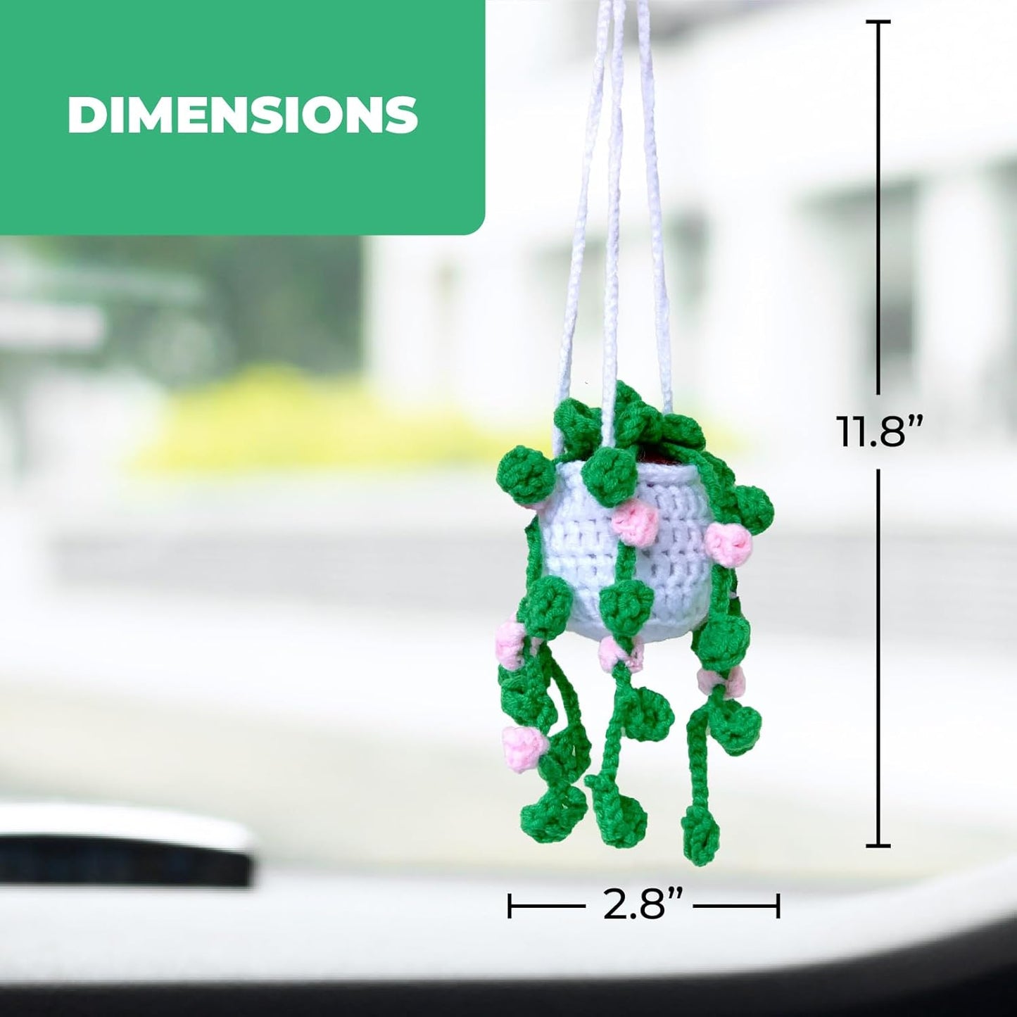 Crochet Car Accessories, Handmade Knitted Potted Plants Car (White Rose Crochet)