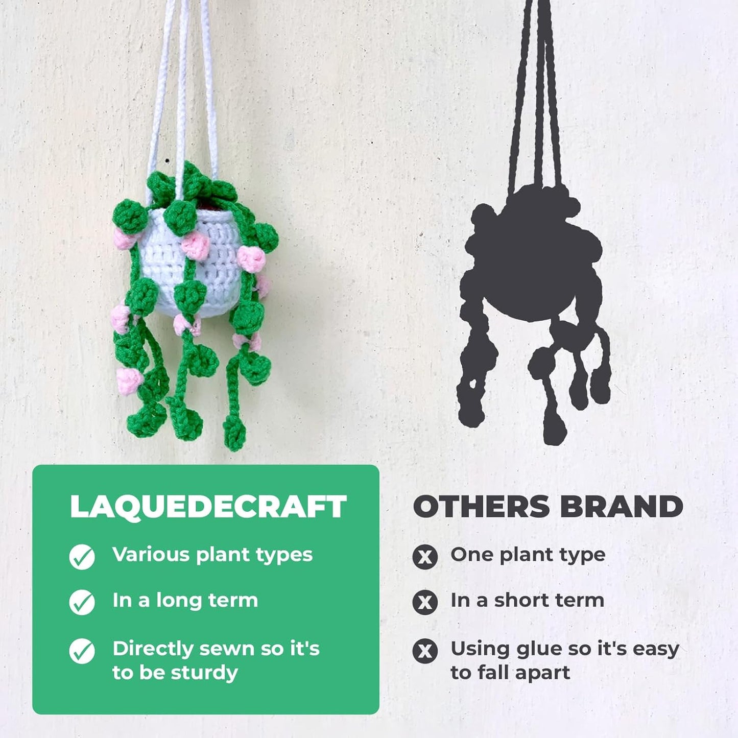 Crochet Car Accessories, Handmade Knitted Potted Plants Car (White Rose Crochet)