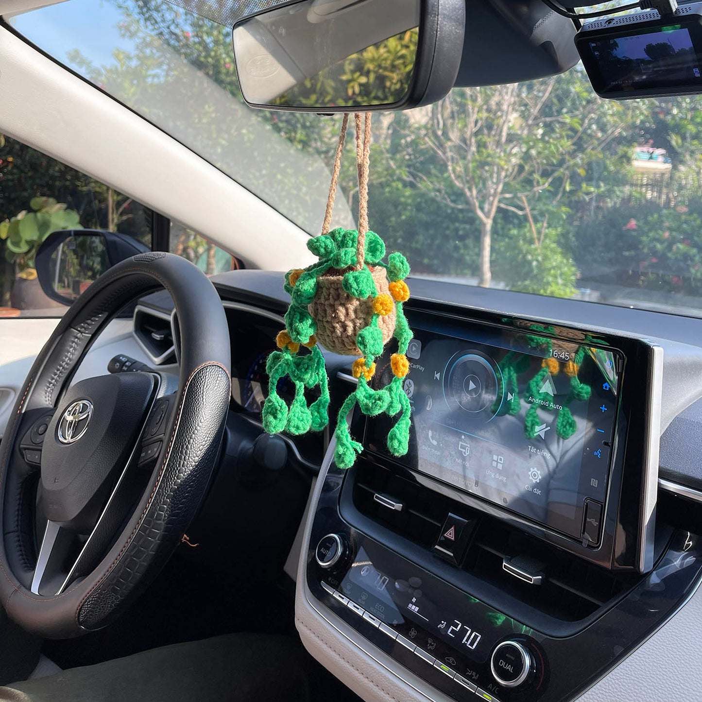 Crochet Hanging Plant For Car Ornament (Brown Yellow Crochet)