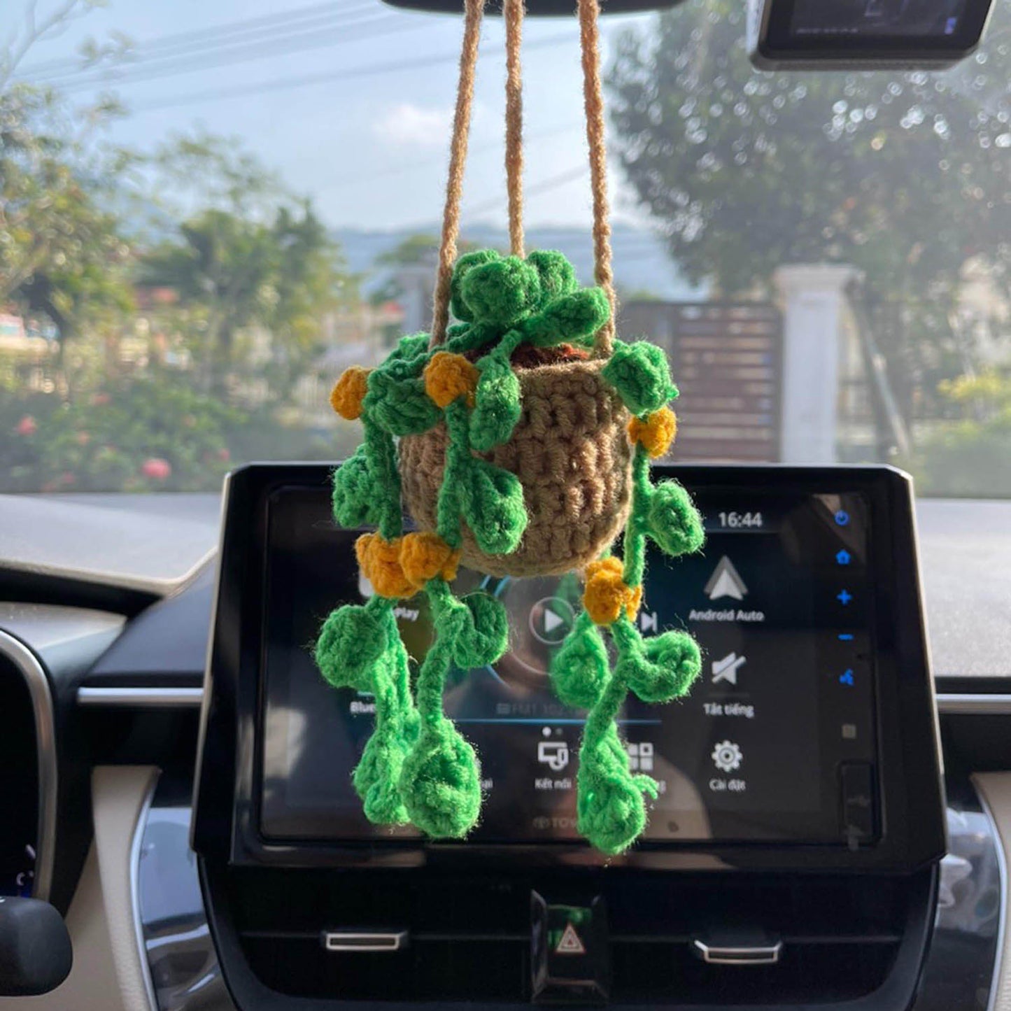 Crochet Hanging Plant For Car Ornament (Brown Yellow Crochet)