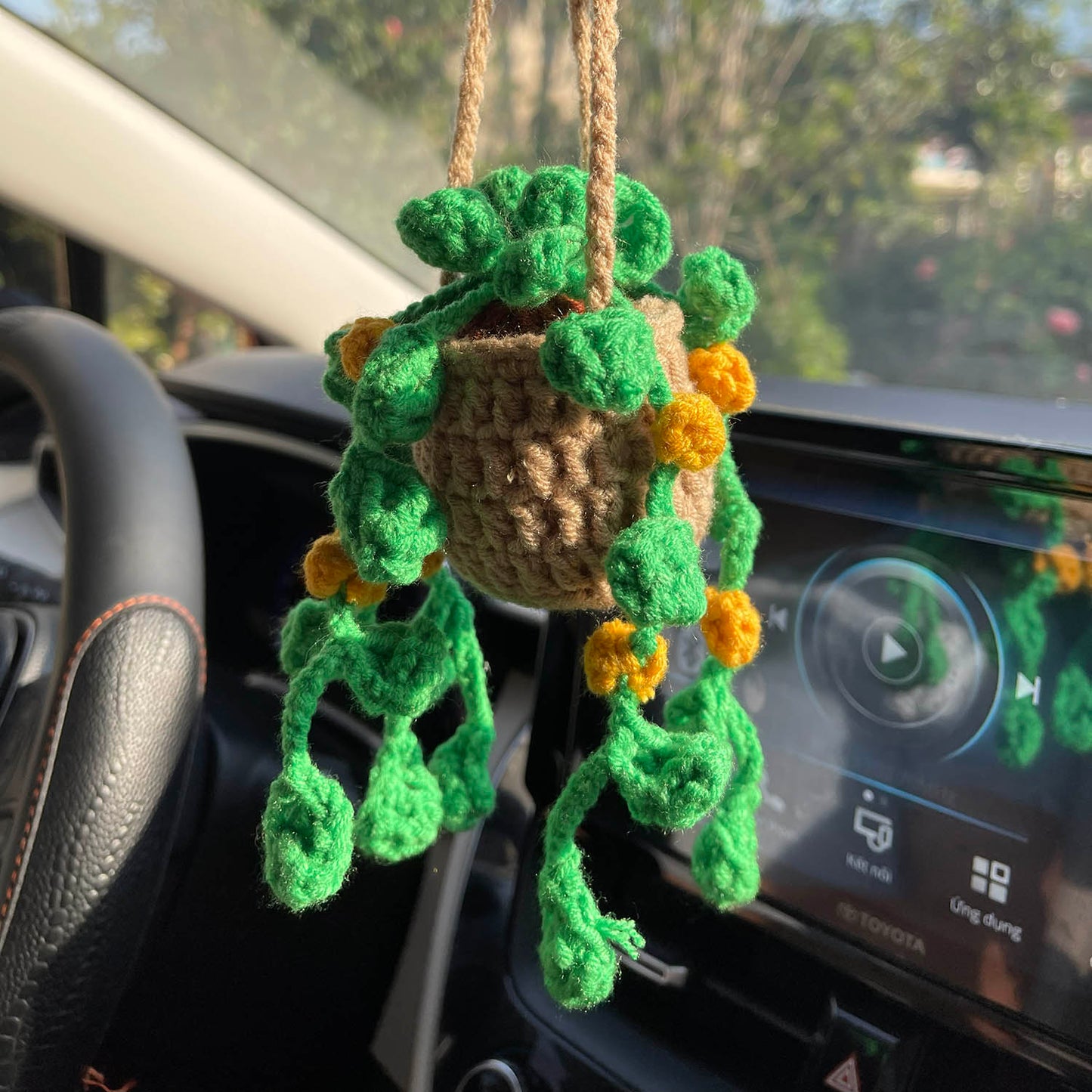 Crochet Hanging Plant For Car Ornament (Brown Yellow Crochet)