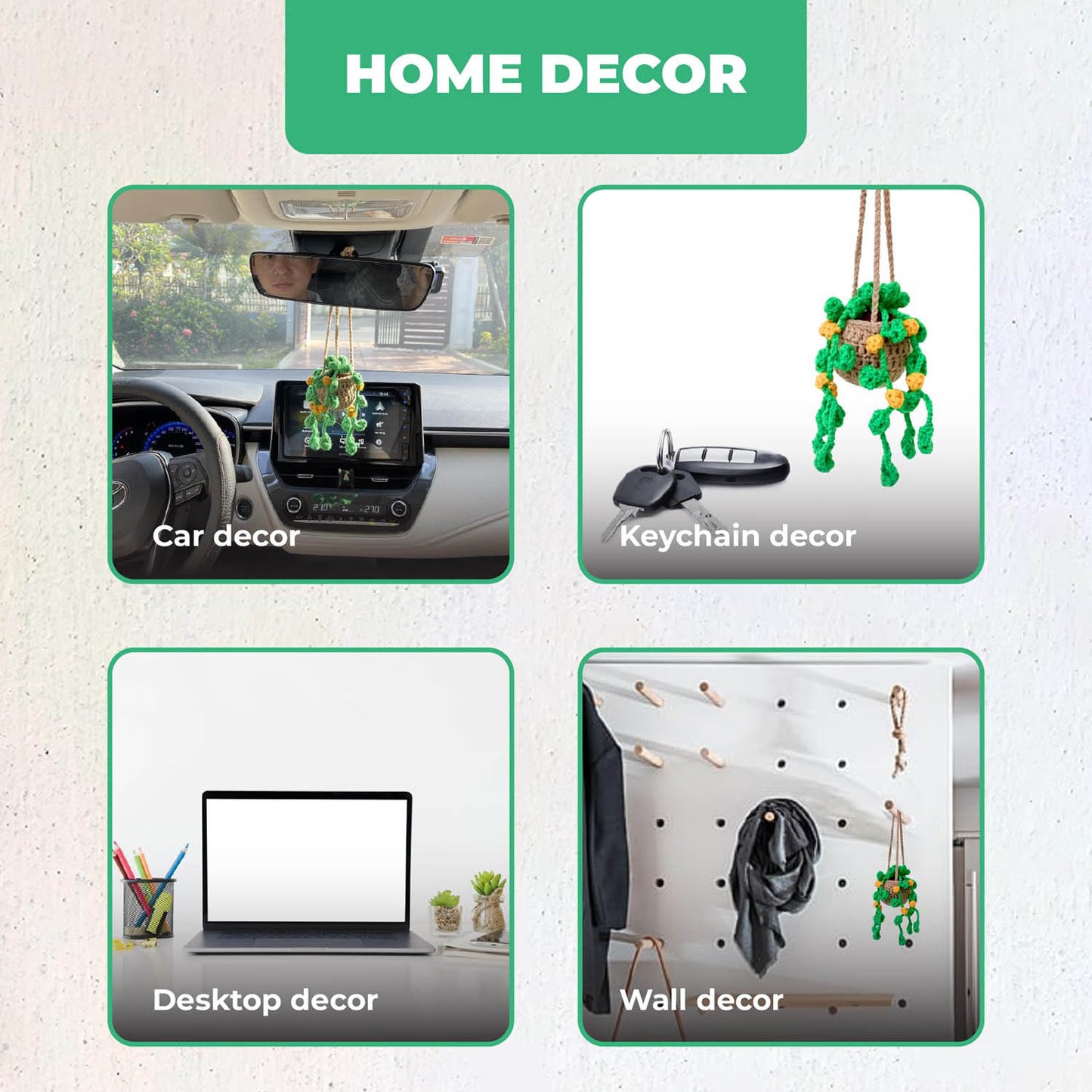 Crochet Hanging Plant For Car Ornament (Brown Yellow Crochet)