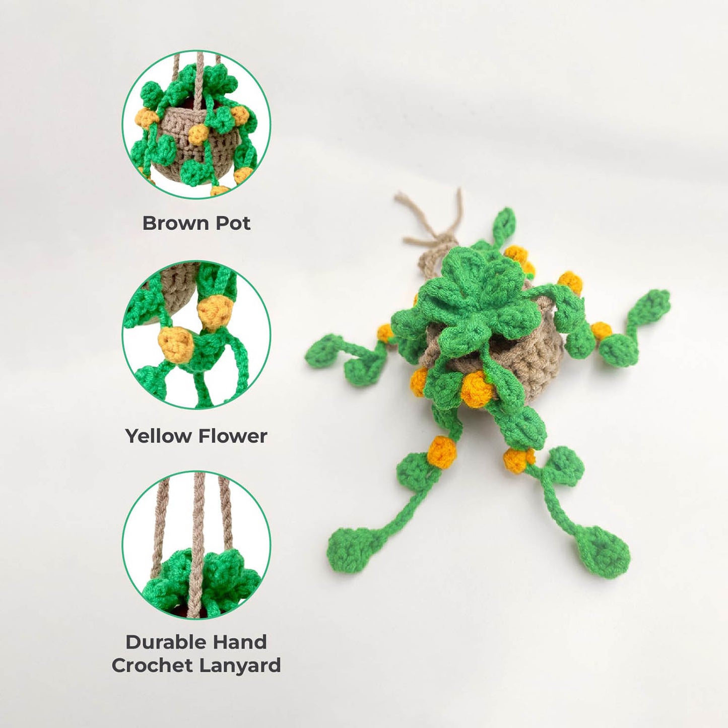 Crochet Hanging Plant For Car Ornament (Brown Yellow Crochet)