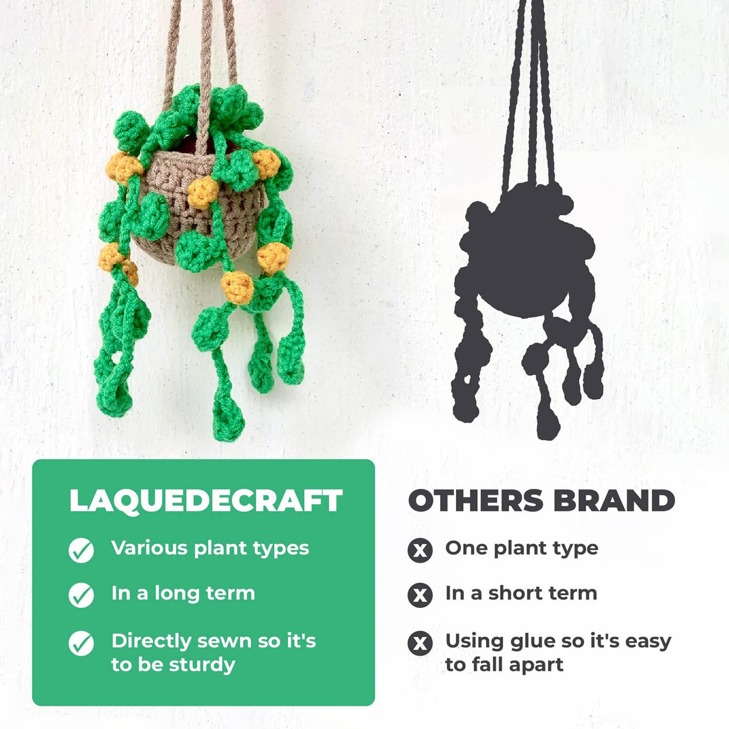 Crochet Hanging Plant For Car Ornament (Brown Yellow Crochet)