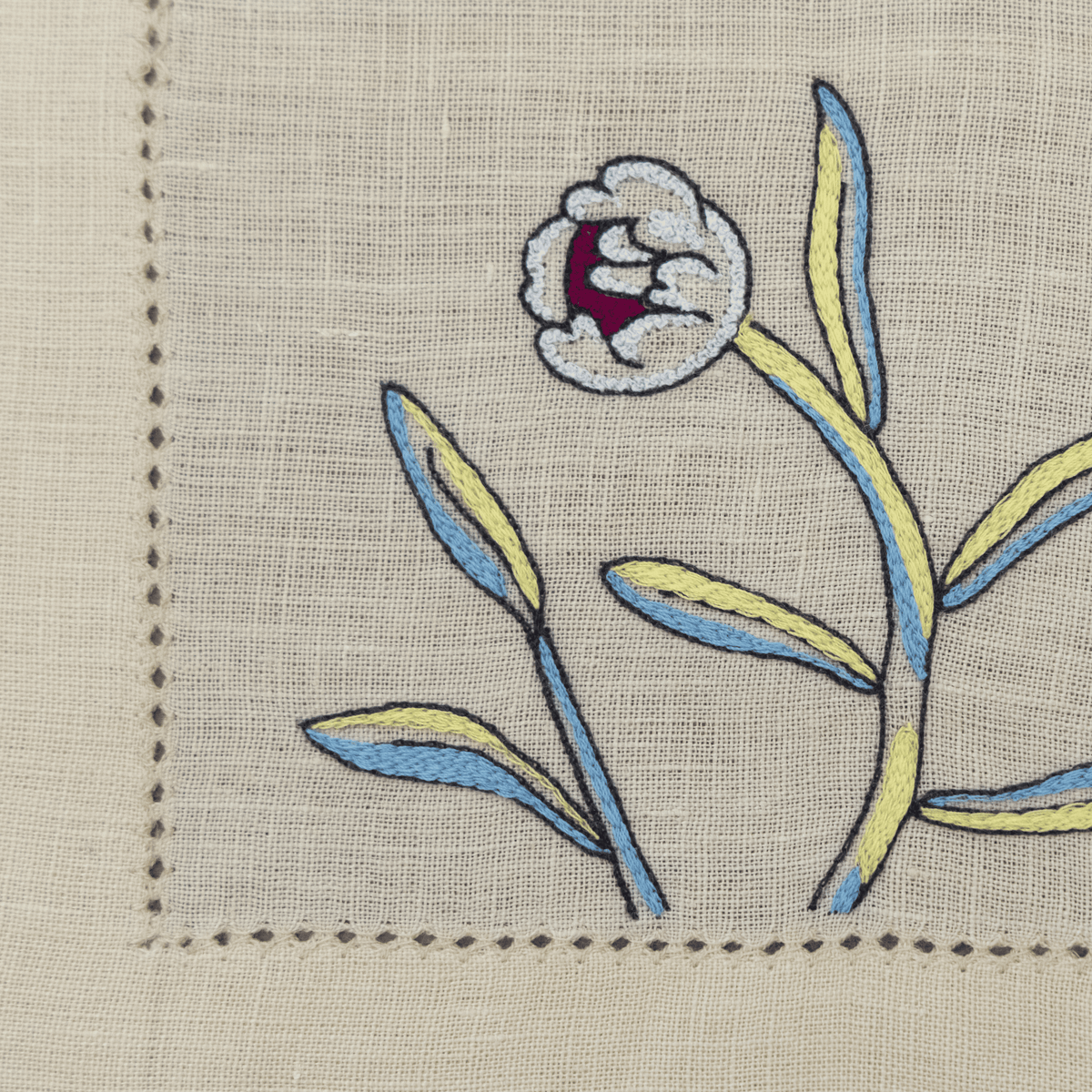 Hand Embroidered Watercolor Bloom Placemats 14" × 18" (Set of 4)