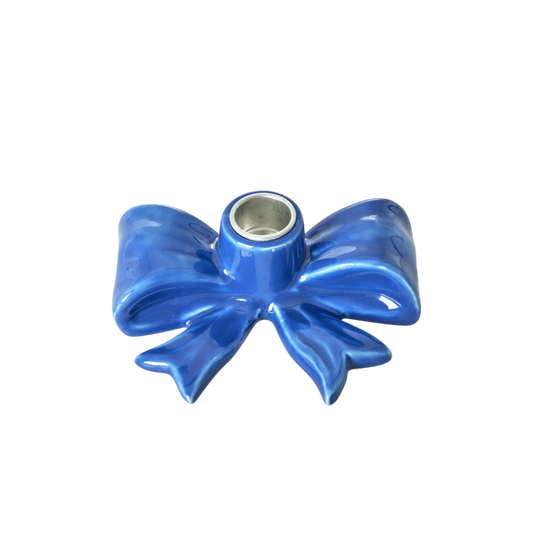 Ceramic Candle Holder in Bow Shape - Blue - Small