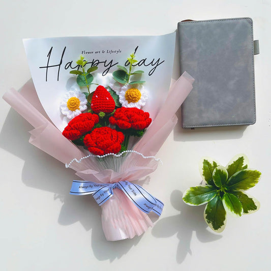Handmade Crochet Flower Bouquet (Red Rose & Strawberry)