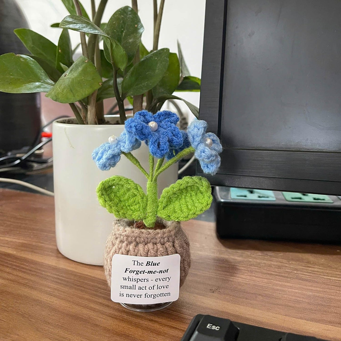 Handmade Crochet Flower with Support Card (Blue)