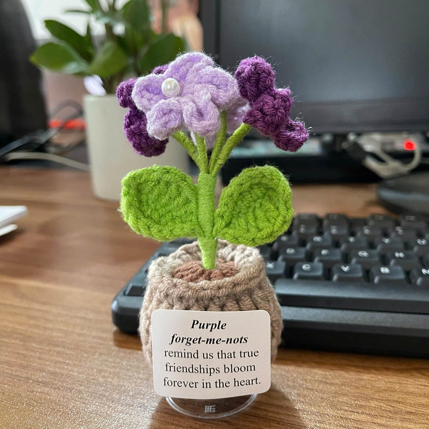 Handmade Crochet Flower with Support Card (Purple)