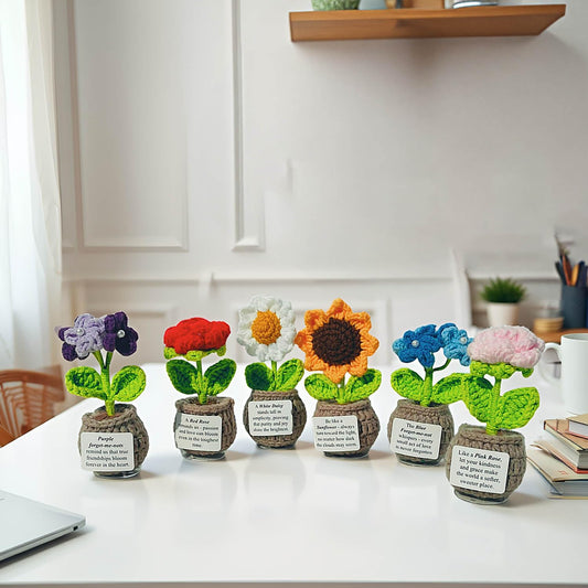 Handmade Crochet Flower with Support Card (Set of 6)