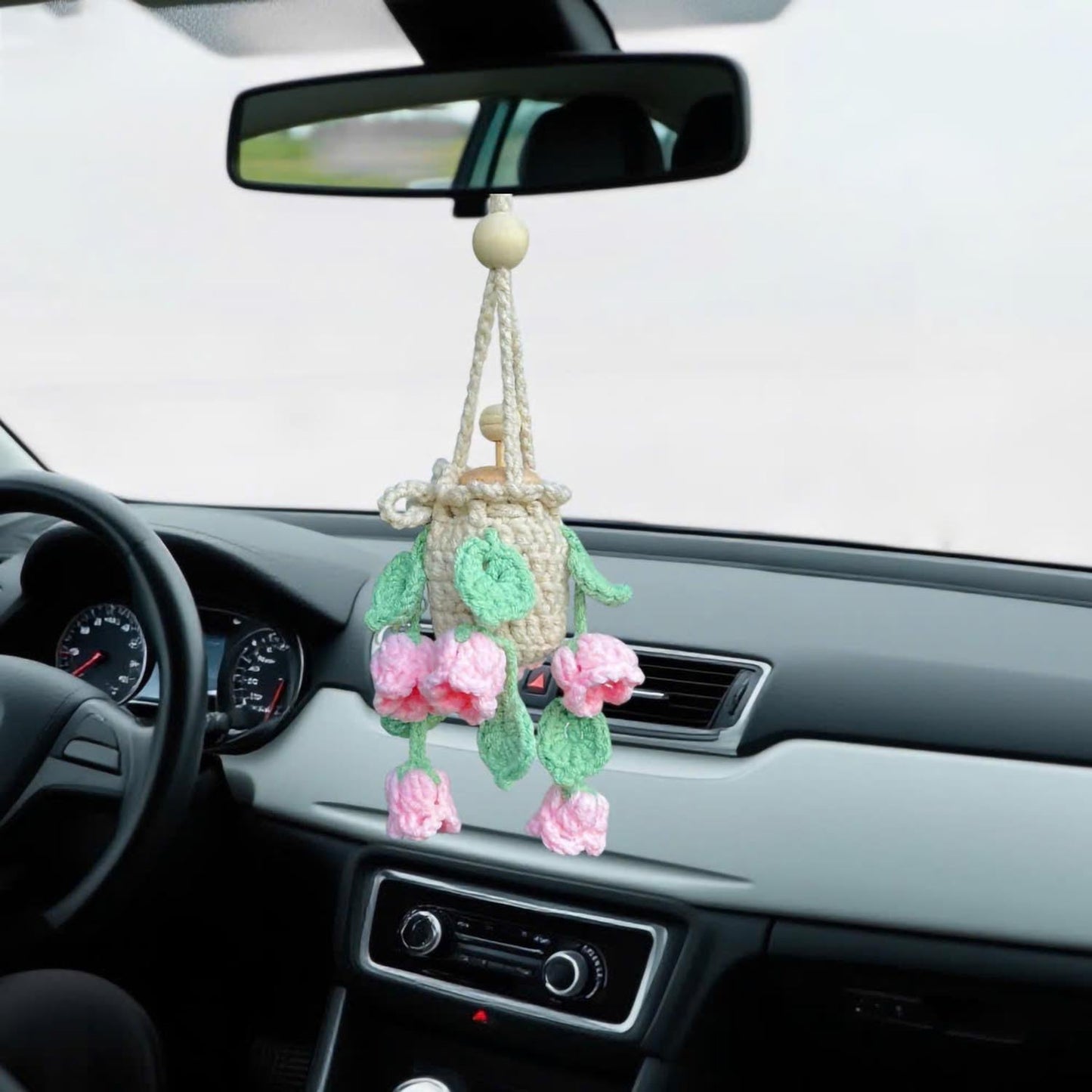 Handmade Crochet Hanging Essential Oil Diffuser Plant for Car Air Freshener (Bellflower)