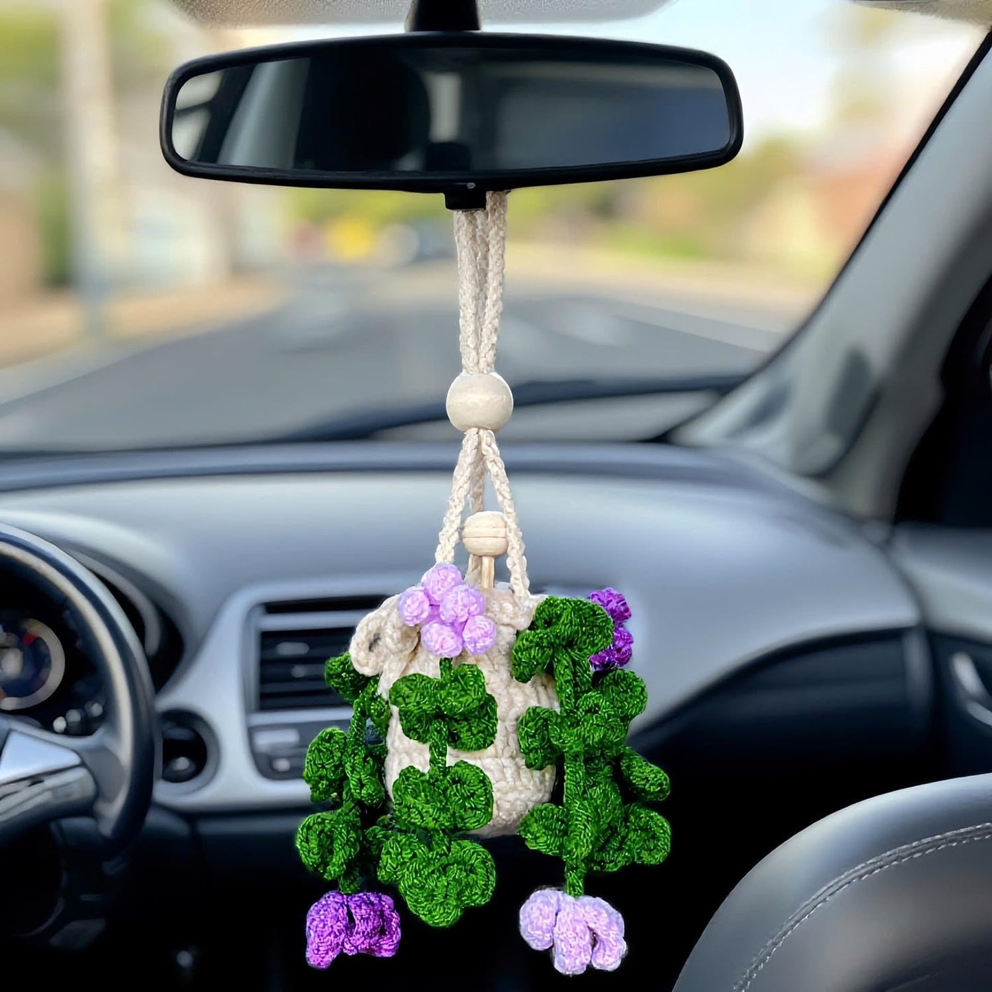 Handmade Crochet Hanging Essential Oil Diffuser Plant for Car Air Freshener (Clover)