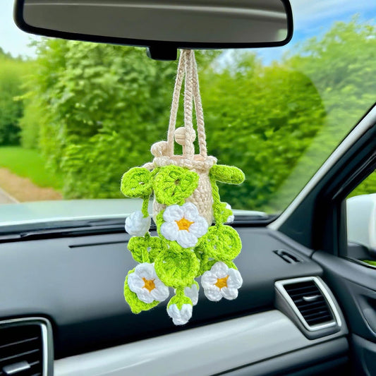 Handmade Crochet Hanging Essential Oil Diffuser Plant for Car Air Freshener (Daisy)