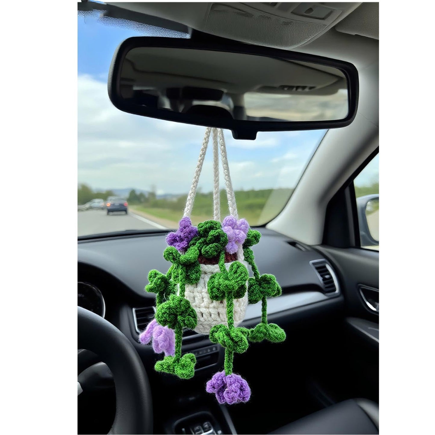 Handmade Crochet Hanging Ornament for Car Rear View Mirror (Clover)