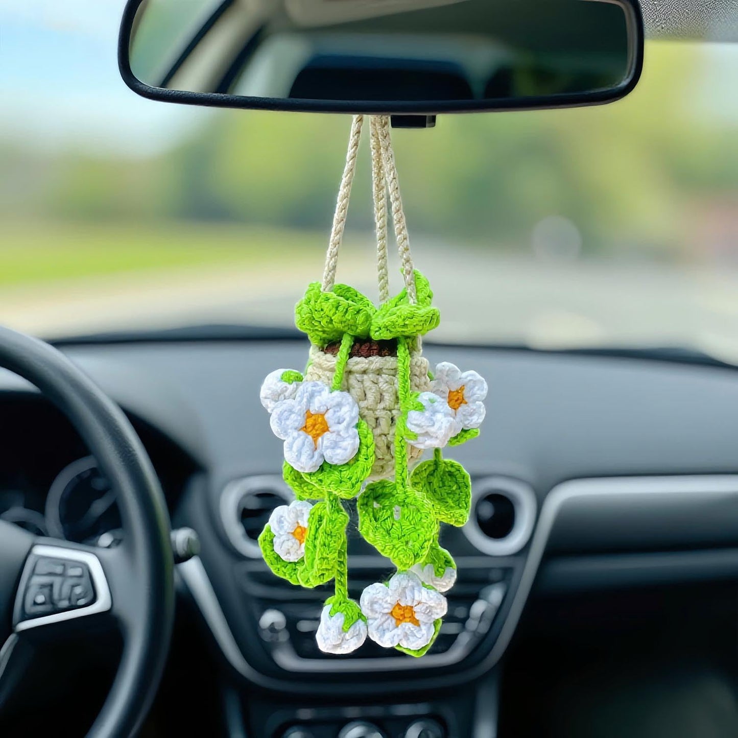Handmade Crochet Hanging Ornament for Car Rear View Mirror (Daisy)