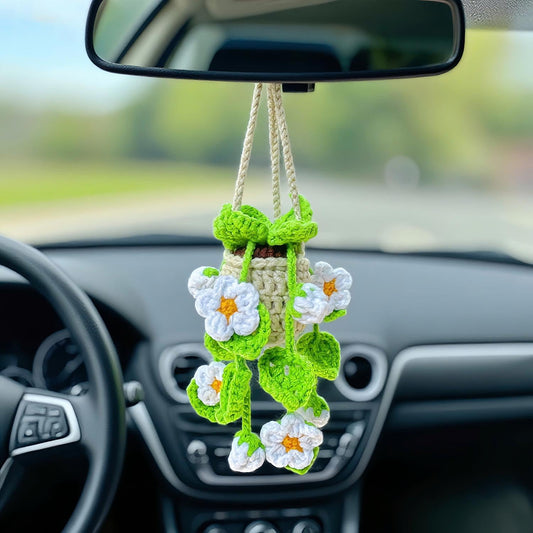 Handmade Crochet Hanging Ornament for Car Rear View Mirror (Daisy)