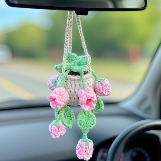 Handmade Crochet Hanging Ornament for Car Rear View Mirror (Lily of The Valley)