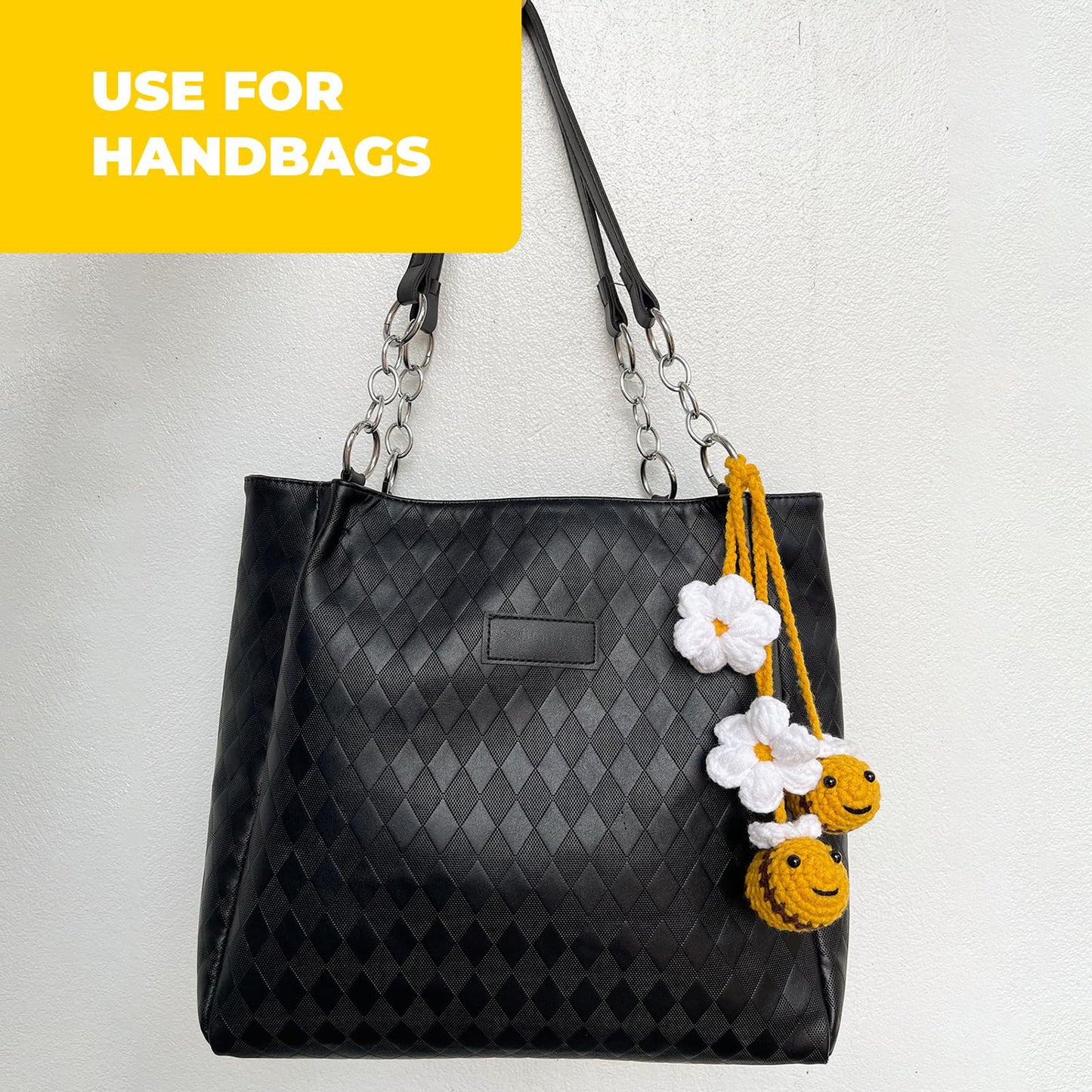 Crochet Hanging Plant For Car Ornament (Yellow Bee with White Flower)