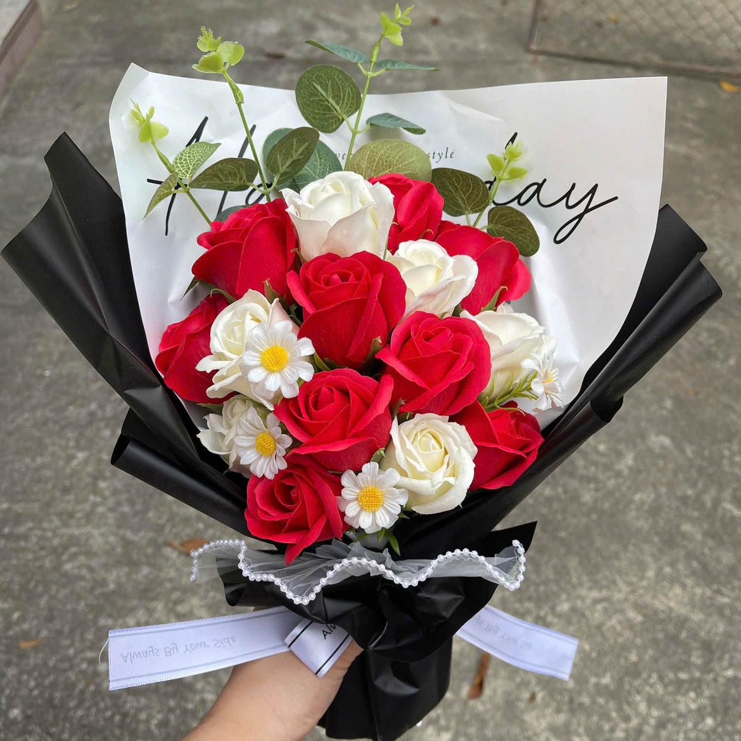 Flower Bouquet | Artificial Completed Flowers of Roses, Daisy, Strawberry Sunflower (Red Rose)