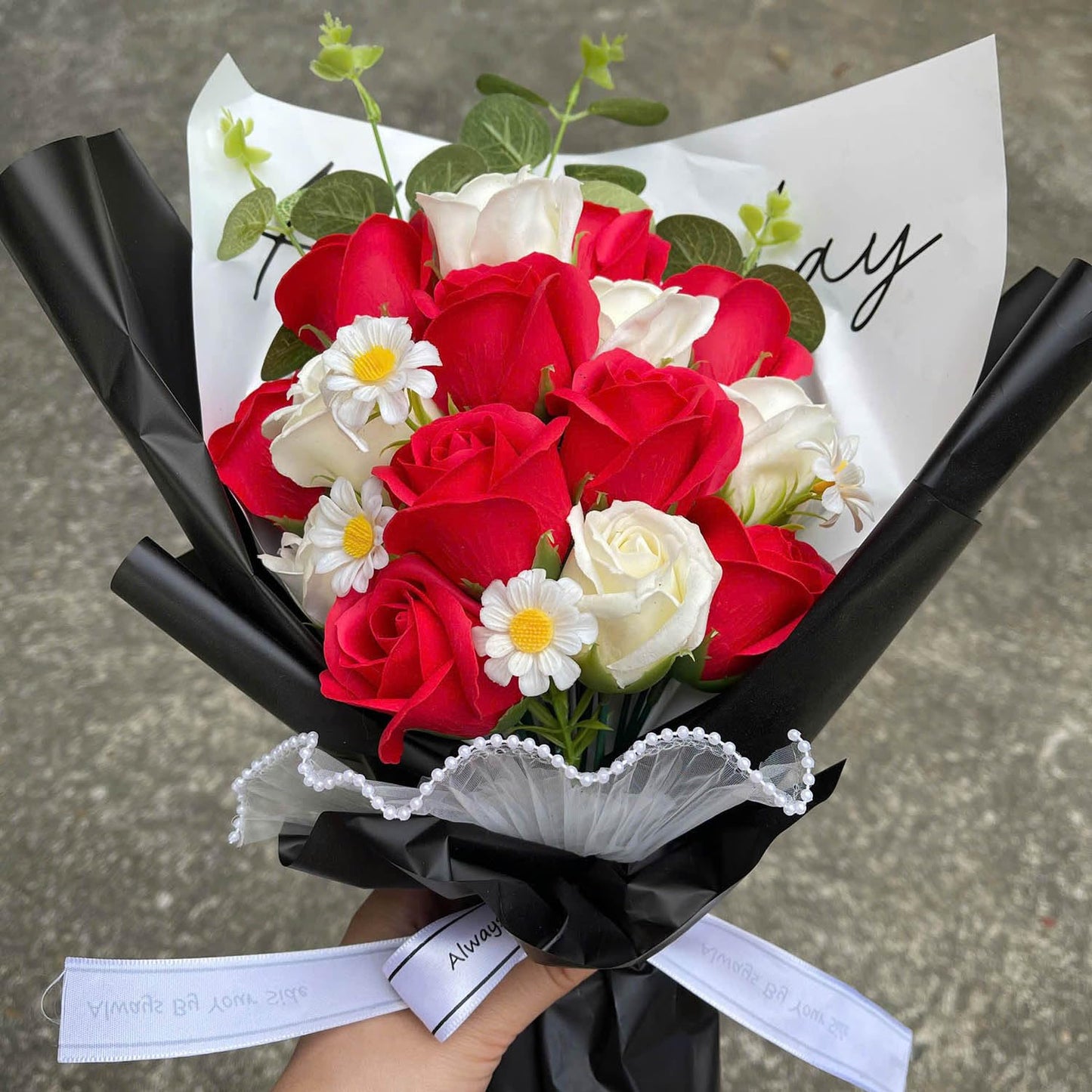 Flower Bouquet | Artificial Completed Flowers of Roses, Daisy, Strawberry Sunflower (Red Rose)