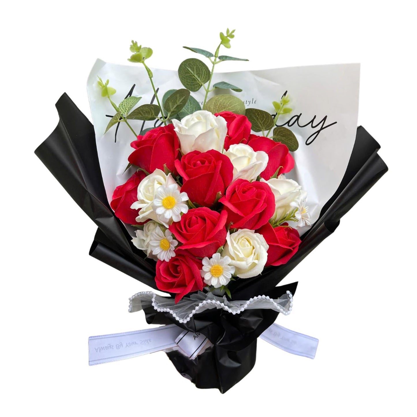 Flower Bouquet | Artificial Completed Flowers of Roses, Daisy, Strawberry Sunflower (Red Rose)