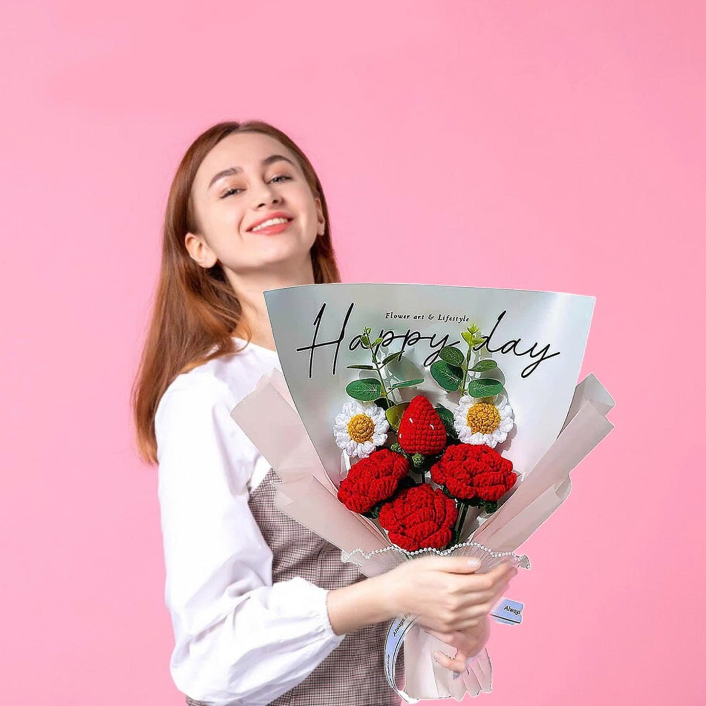 Handmade Crochet Flower Bouquet (Red Rose & Strawberry)