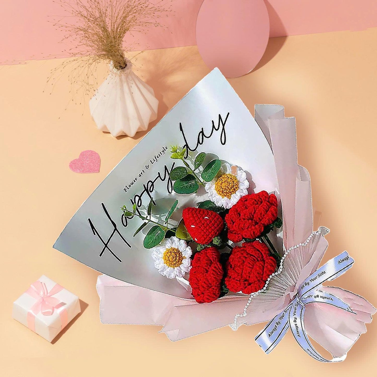 Handmade Crochet Flower Bouquet (Red Rose & Strawberry)