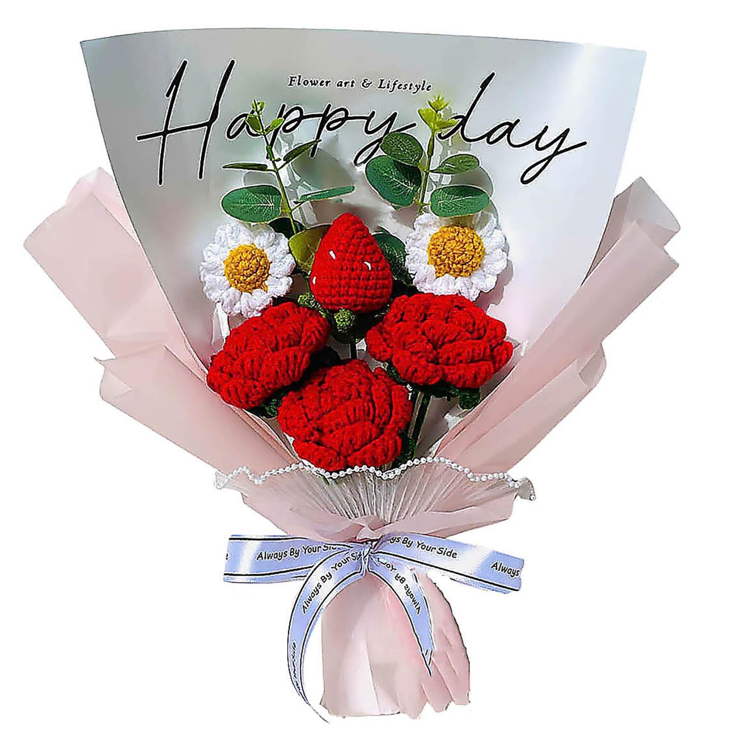 Handmade Crochet Flower Bouquet (Red Rose & Strawberry)