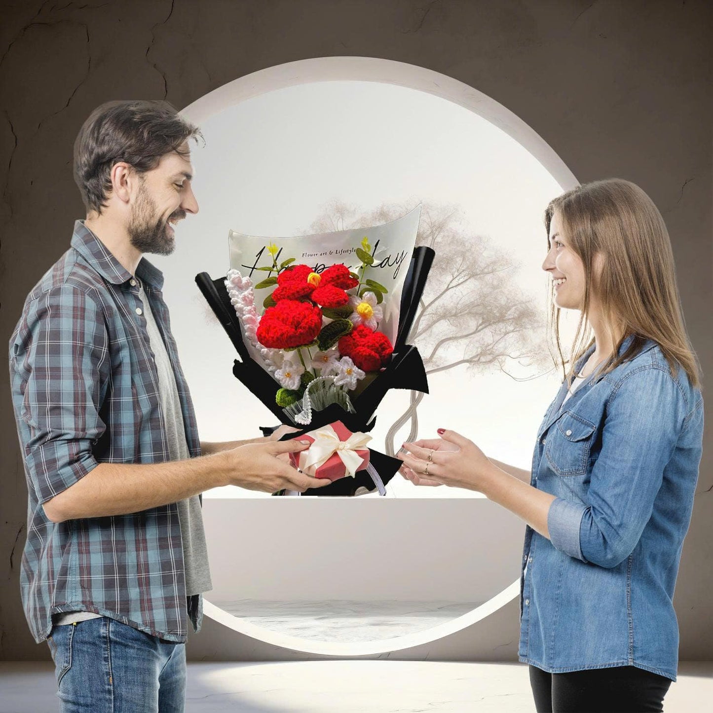 Handmade Crochet Flower Bouquet (Red Rose & Tulip)