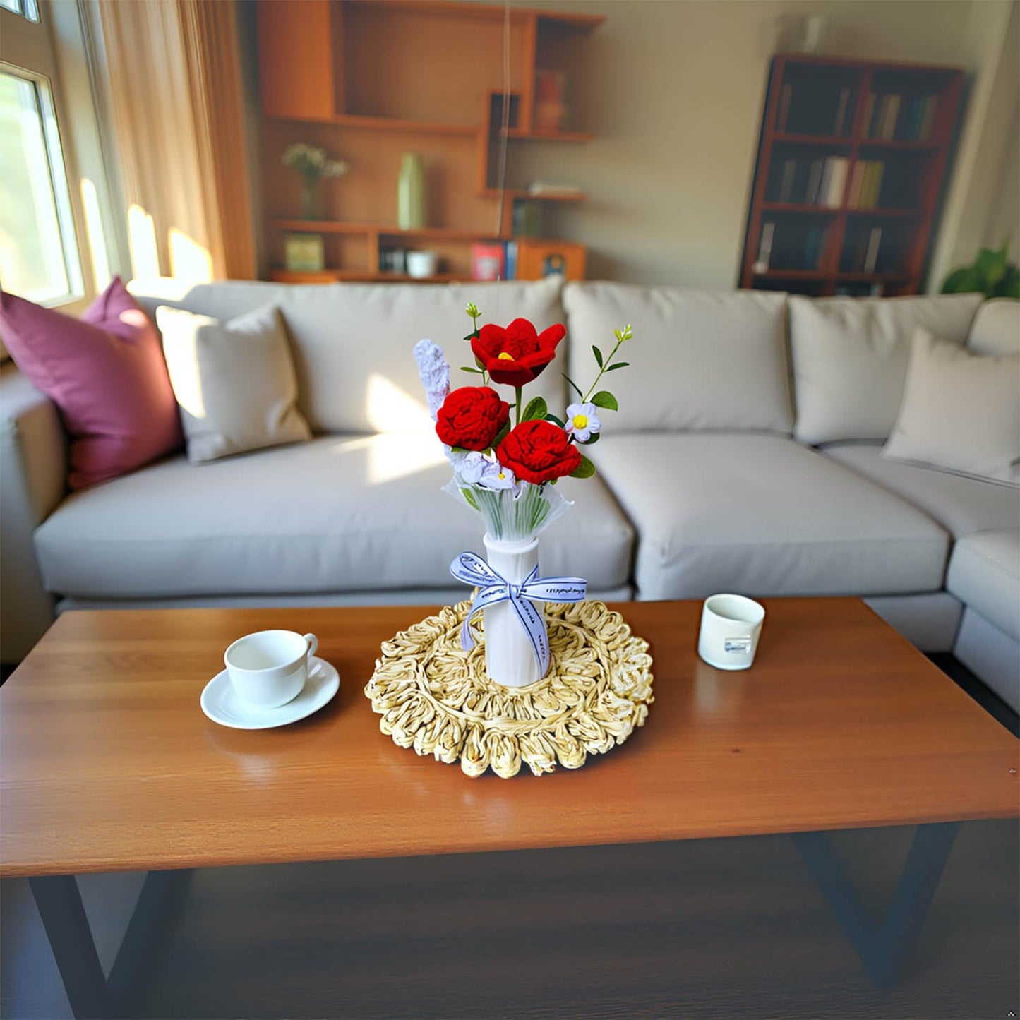 Handmade Crochet Flower Bouquet (Red Rose & Tulip)