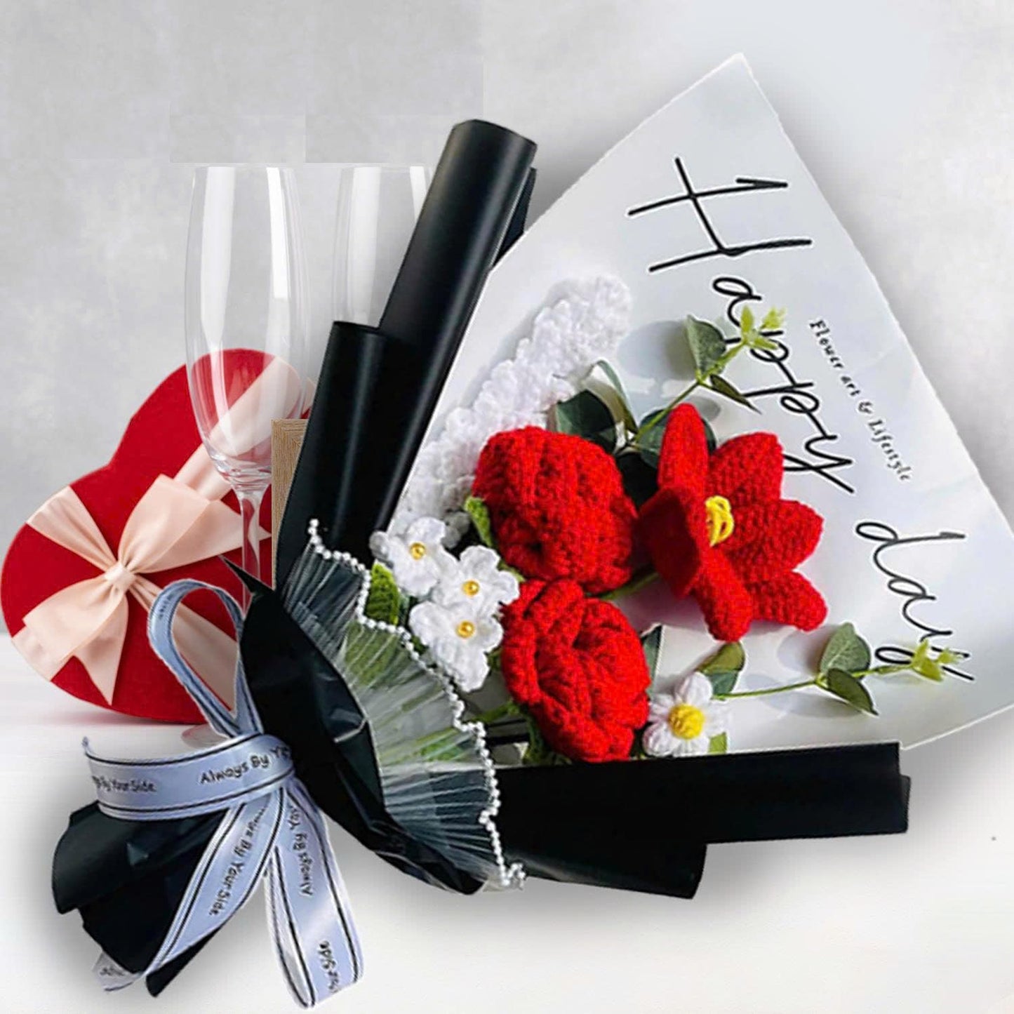 Handmade Crochet Flower Bouquet (Red Rose & Tulip)