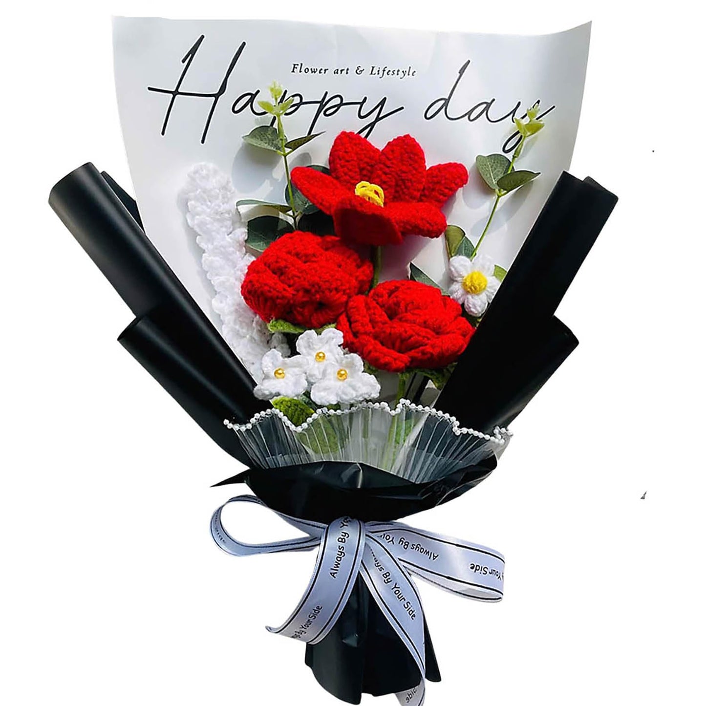 Handmade Crochet Flower Bouquet (Red Rose & Tulip)