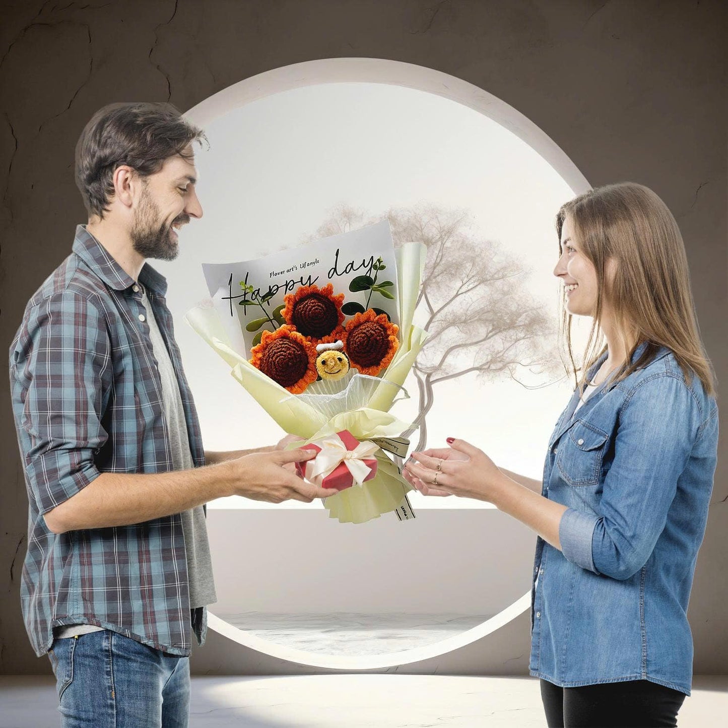 Handmade Crochet Flower Bouquet (Sunflower & Bee)