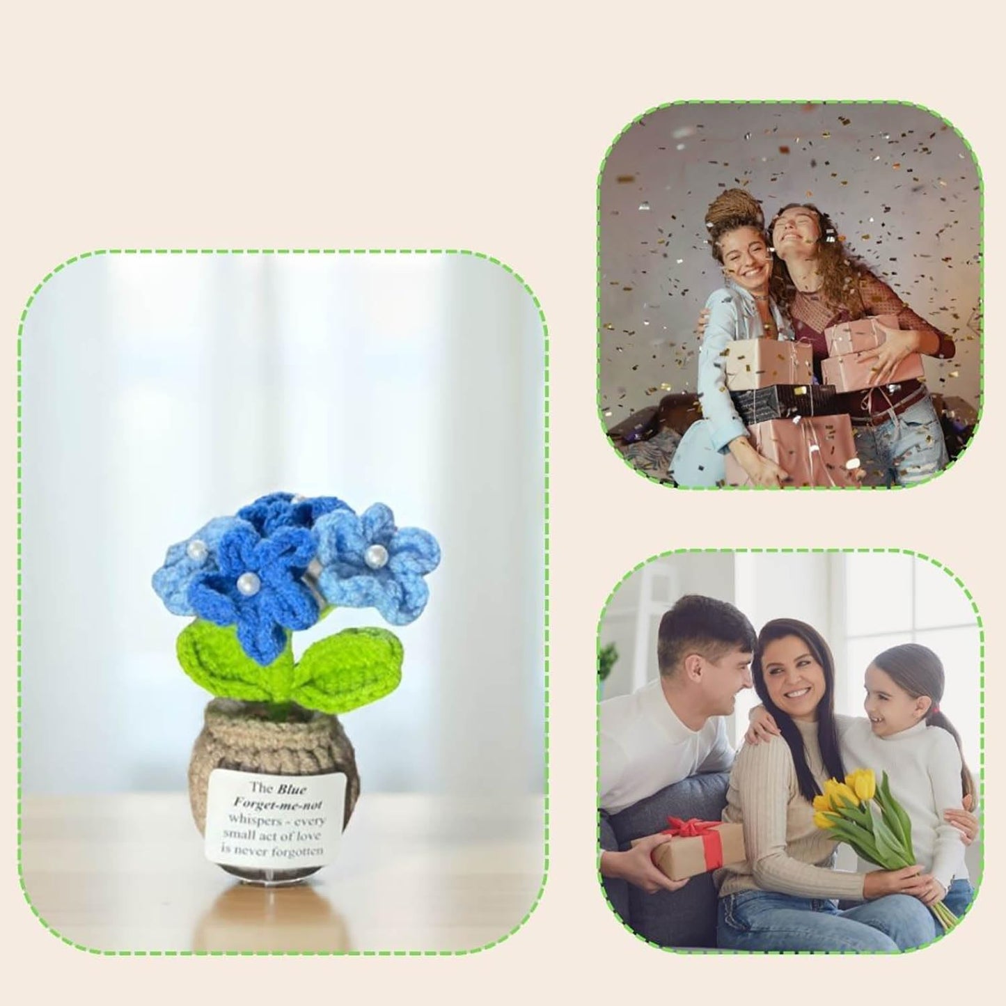 Handmade Crochet Flower with Support Card (Blue)