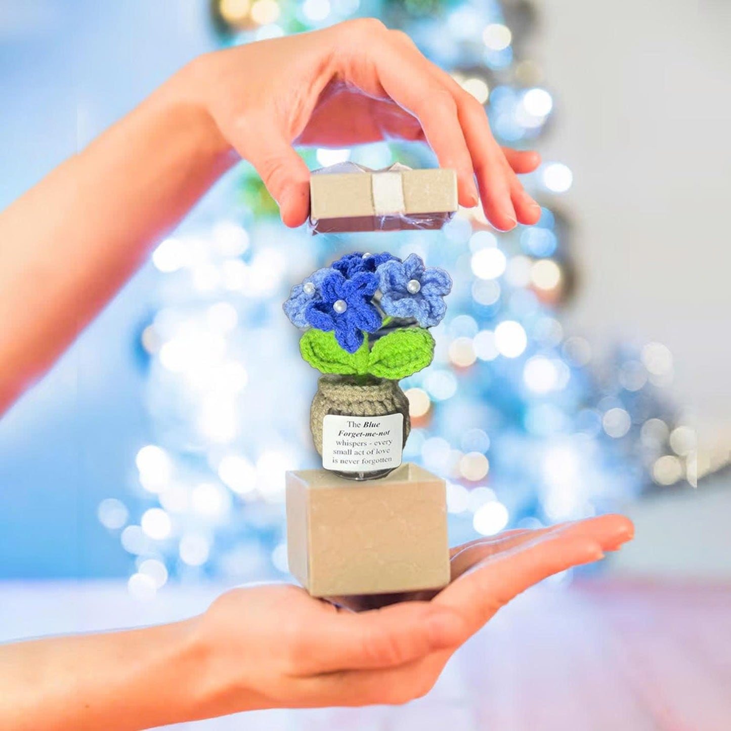 Handmade Crochet Flower with Support Card (Blue)