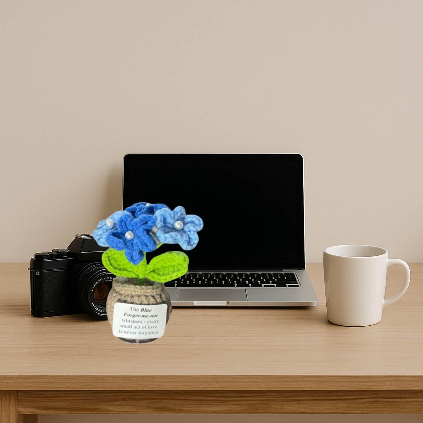 Handmade Crochet Flower with Support Card (Blue)