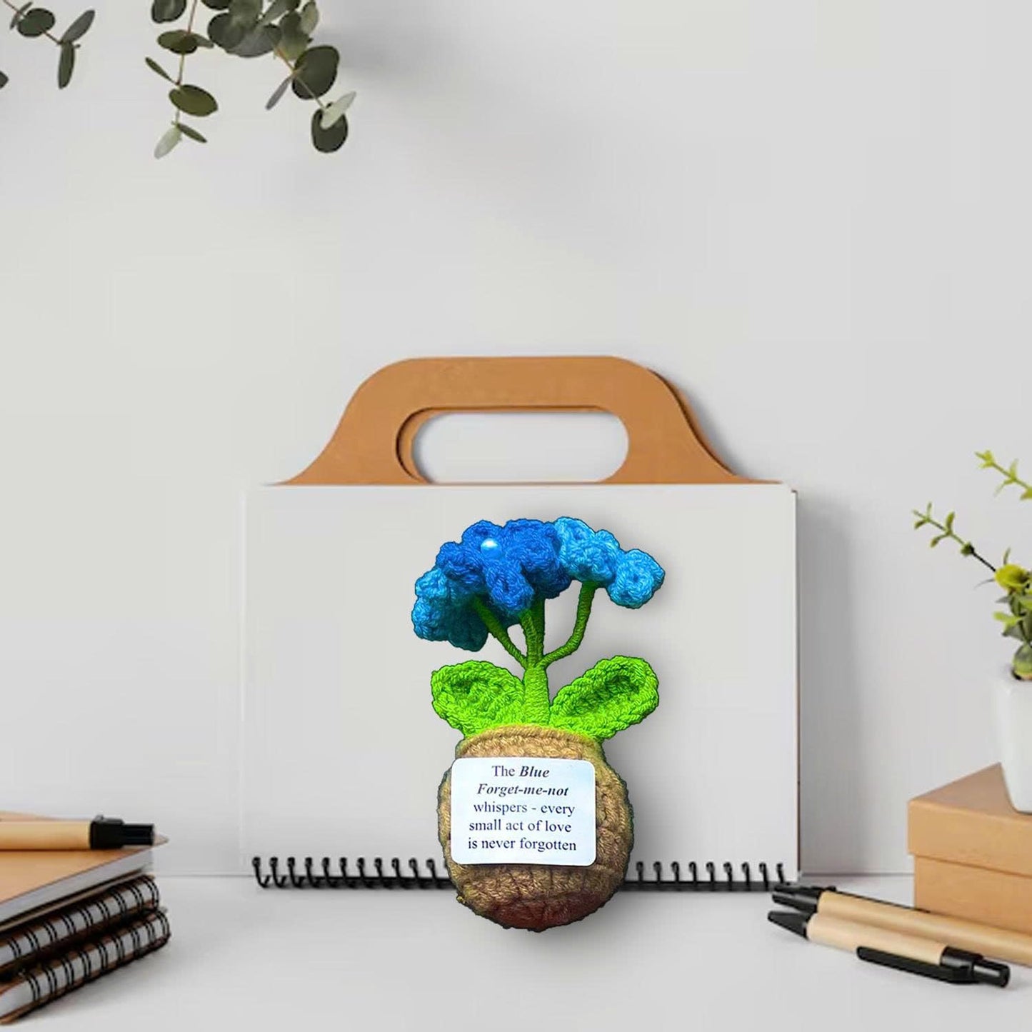 Handmade Crochet Flower with Support Card (Blue)