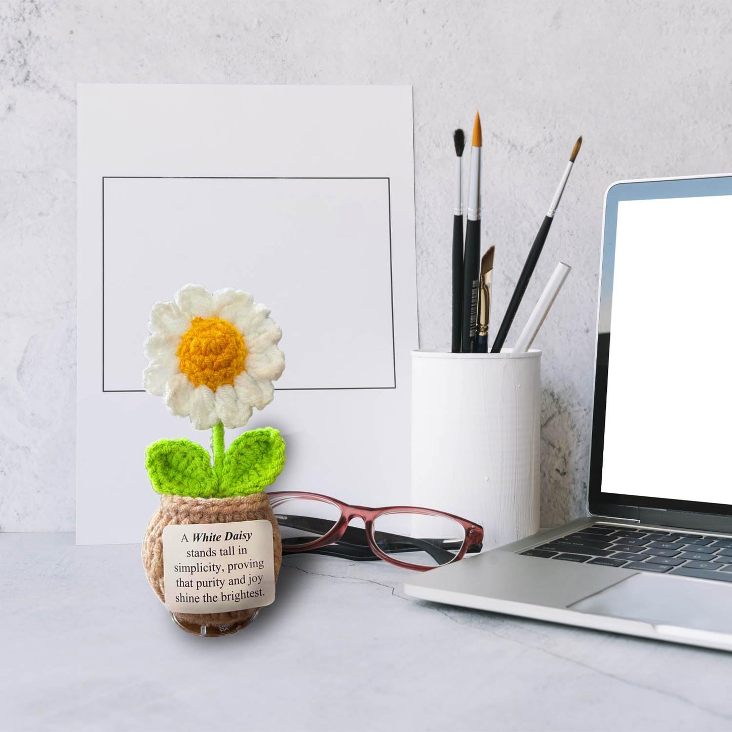 Handmade Crochet Flower with Support Card (Daisy)