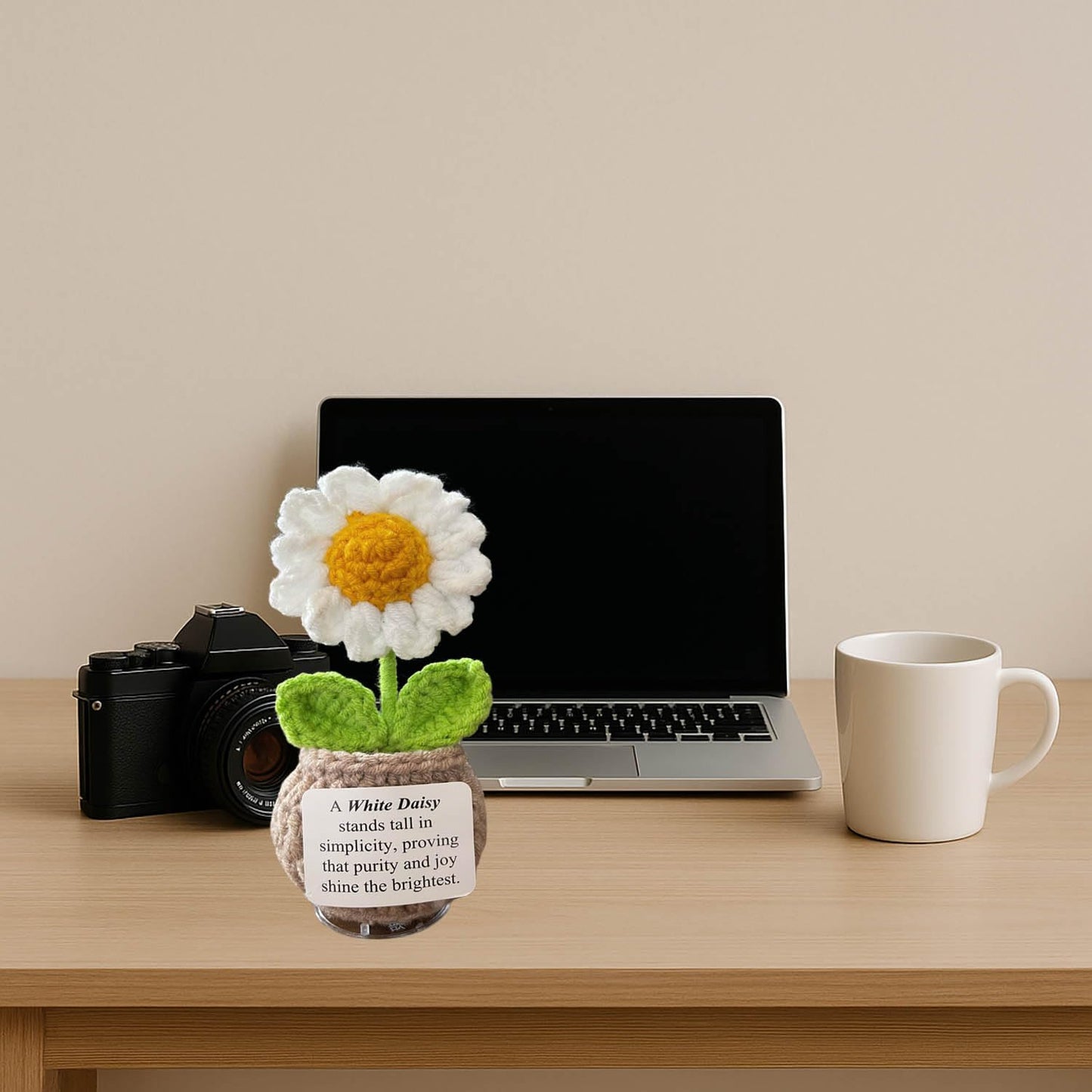 Handmade Crochet Flower with Support Card (Daisy)