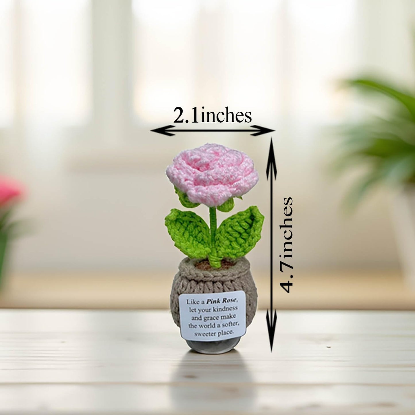 Handmade Crochet Flower with Support Card (Pink Rose)