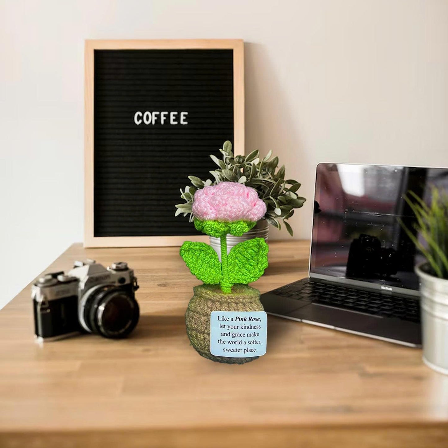 Handmade Crochet Flower with Support Card (Pink Rose)
