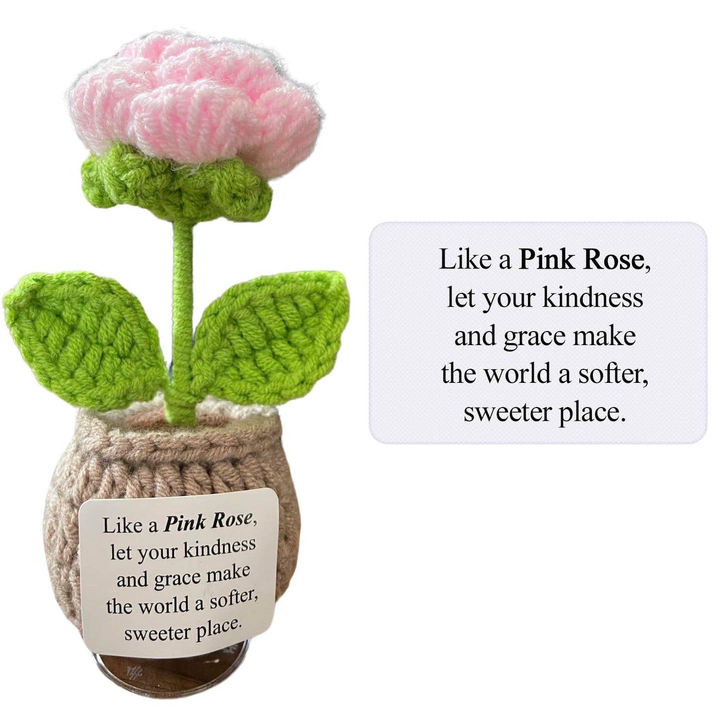 Handmade Crochet Flower with Support Card (Pink Rose)