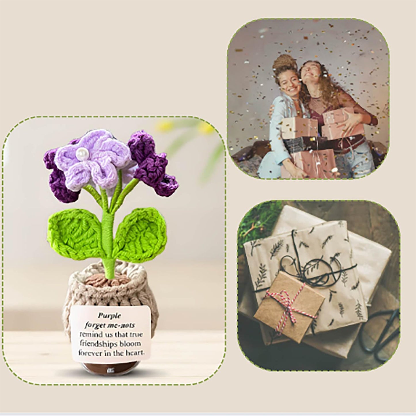 Handmade Crochet Flower with Support Card (Purple)