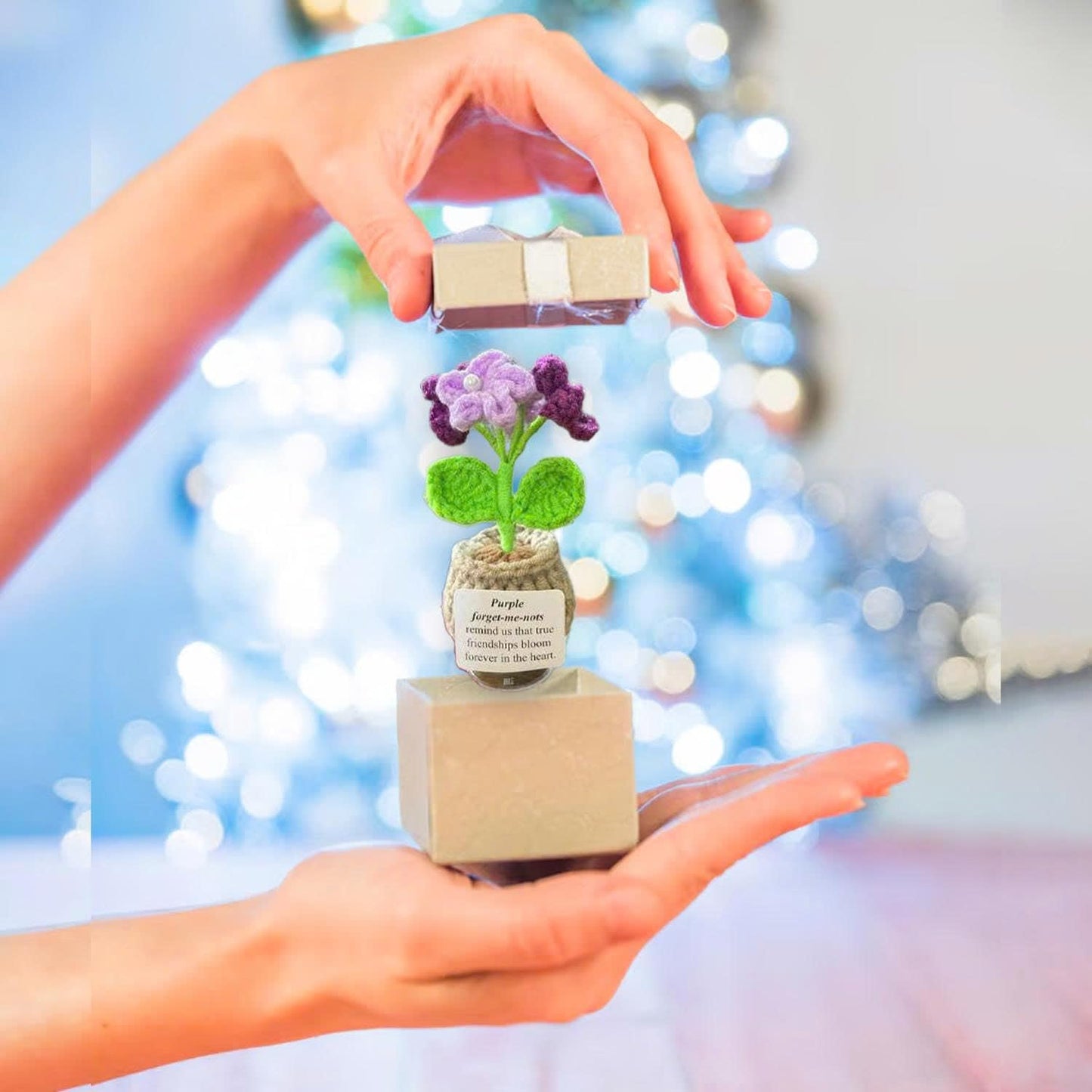 Handmade Crochet Flower with Support Card (Purple)