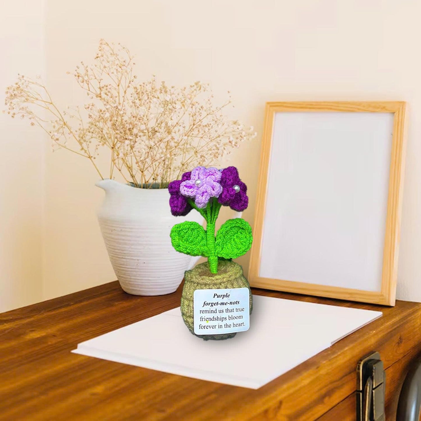 Handmade Crochet Flower with Support Card (Purple)