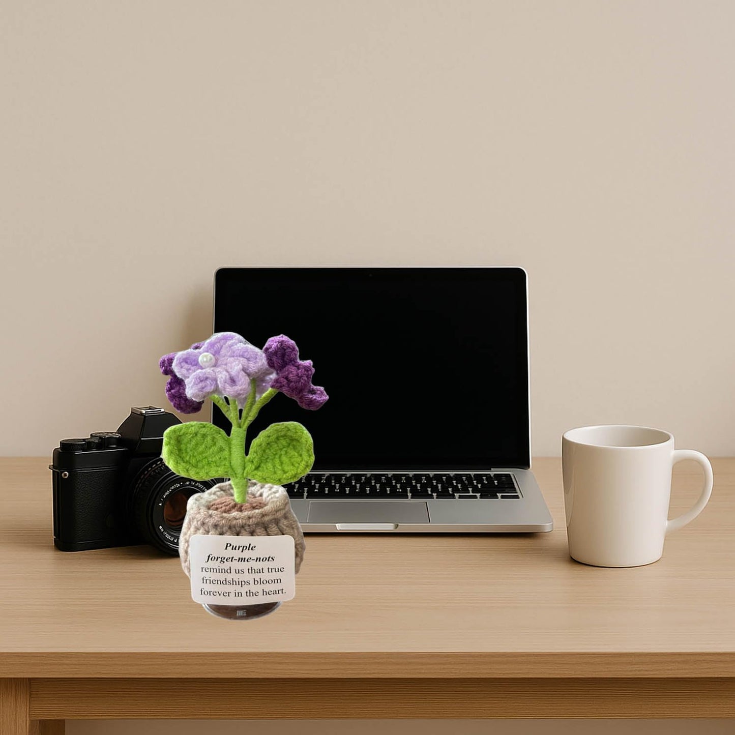 Handmade Crochet Flower with Support Card (Purple)