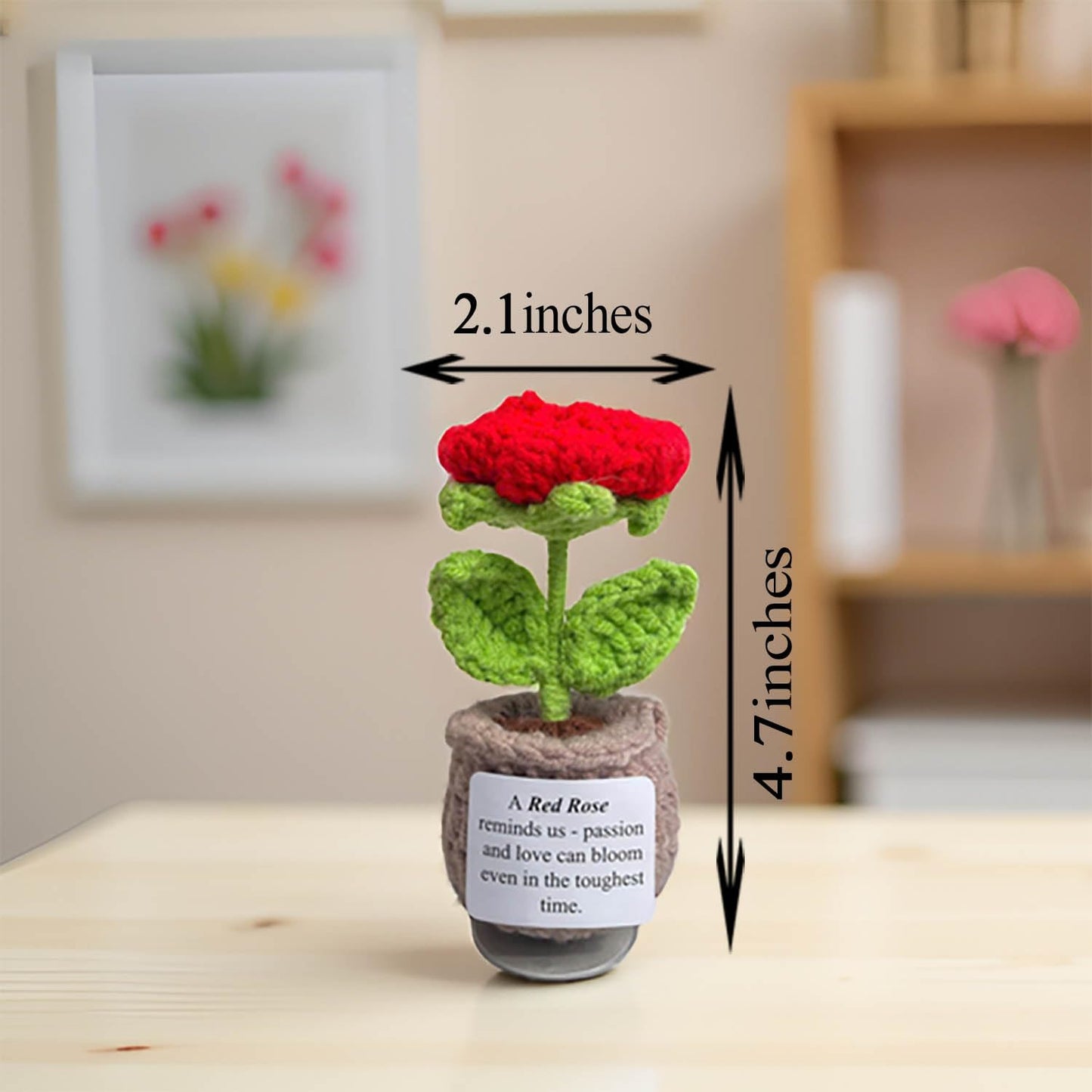 Handmade Crochet Flower with Support Card (Red Rose)