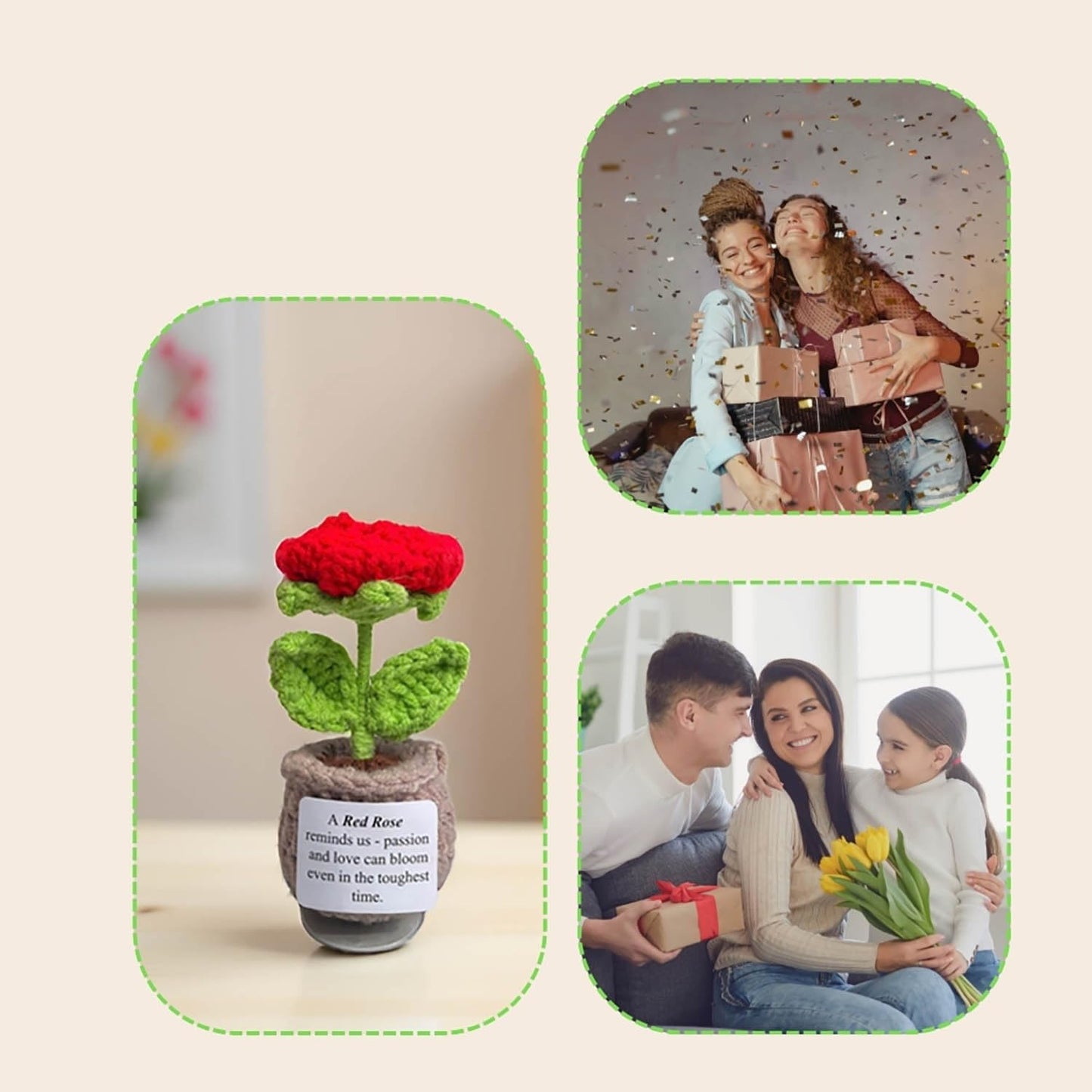 Handmade Crochet Flower with Support Card (Red Rose)